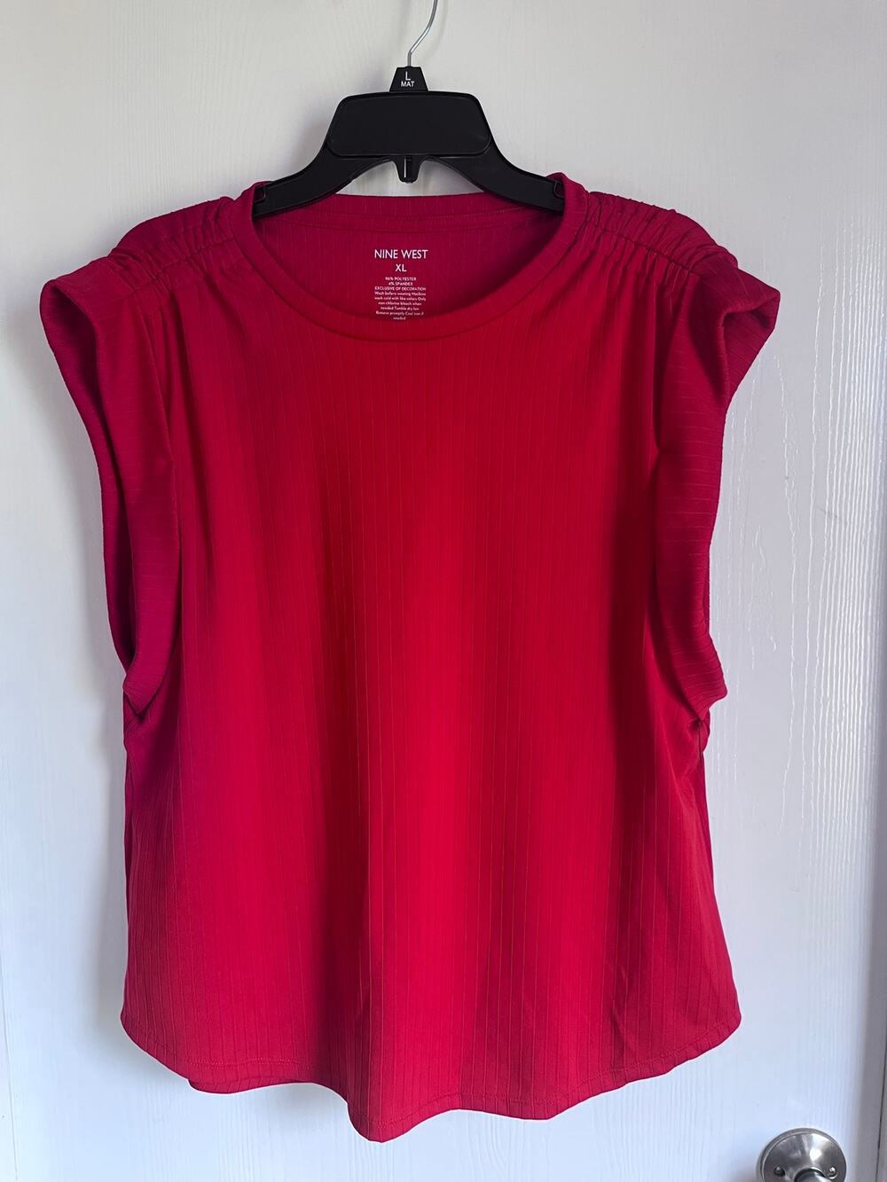 Nine West Women's XL Magenta Pink Ribbed Cap Sleeve Top Ruched Shoulder
